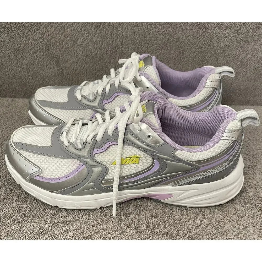 Avia Women's 5000 Memory Foam Sneakers, Silver, white, Purple Size 11